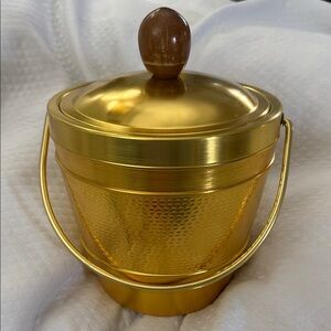 Vintage Mid-Century Modern Italian Gold Anodized Aluminum Ice Bucket Made in Ita